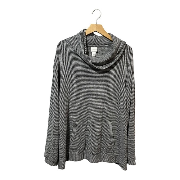 Weekends By Chico's Cowl Neck Sweater Women's Size XL (3) Stripe Kangaroo - Picture 1 of 5